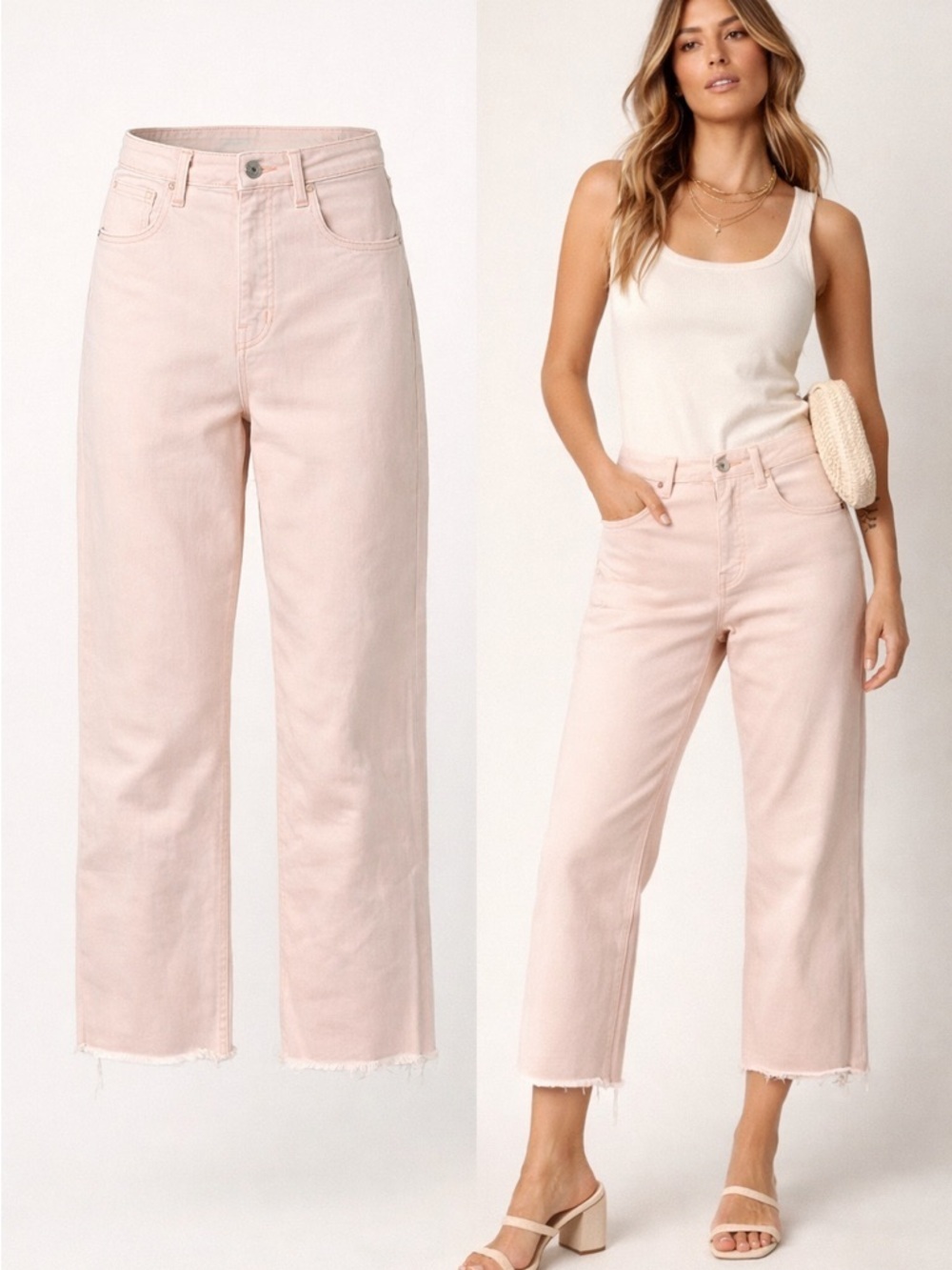 Bayeas Los Angeles | Soft Peach Denim Cropped Straight Jeans | Raw Hem | Size 28